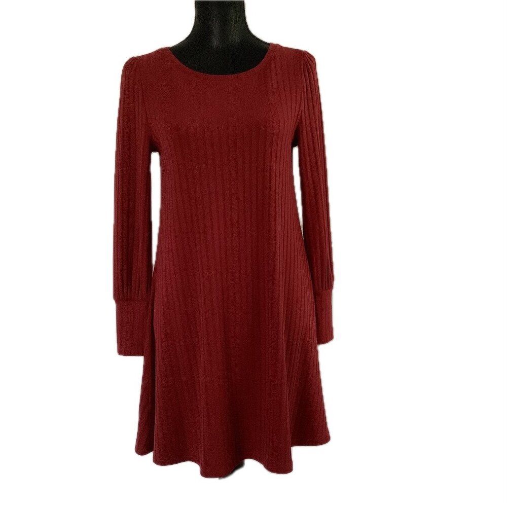 🌻🌸 LOFT Long-Sleeved Swing Dress – Garnet / Ruby Red – Sz XS – GREAT condition